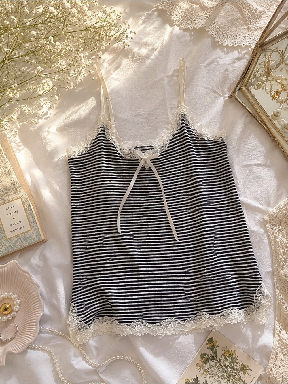 🤍🖤 JACOB Stripped Lace Cami ✨ Y2K ✨ Size M - Picture 10 of 10